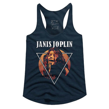Janis Joplin-Janis Joplin Sing Triangle-Midnight Navy Ladies Racerback-S - Midnight Navy
