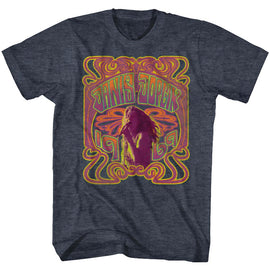 Janis Joplin-Psychedelic-Navy Heather Adult S/S T-Shirt - Navy Heather