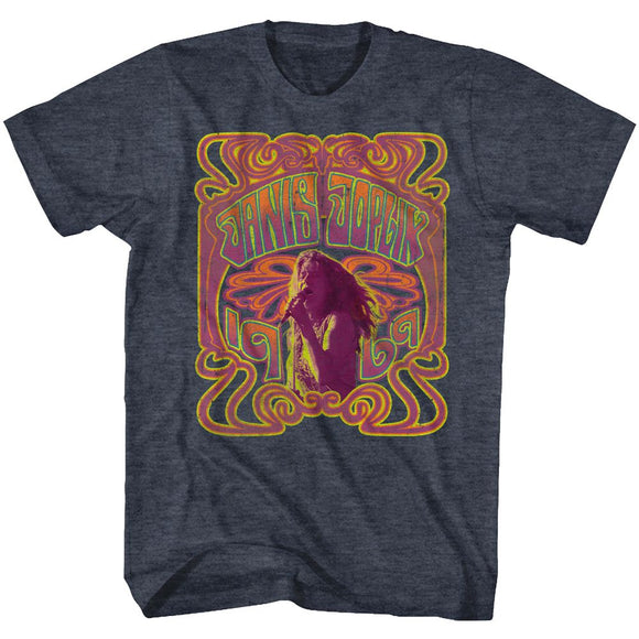 Janis Joplin-Psychedelic-Navy Heather Adult S/S T-Shirt - Navy Heather