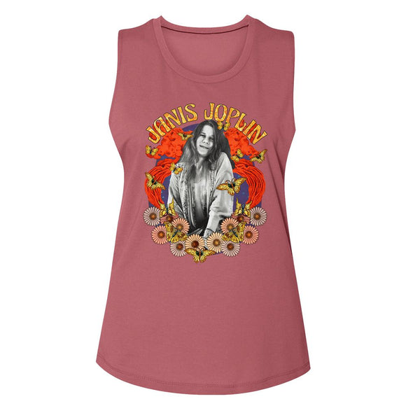 Janis Joplin-Collage-Smoked Paprika Ladies Muscle Tank-S - Smoked Paprika