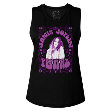 Janis Joplin-Pearl-Black Ladies Muscle Tank-S - Black