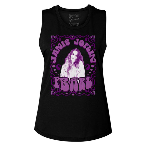 Janis Joplin-Pearl-Black Ladies Muscle Tank-S - Black