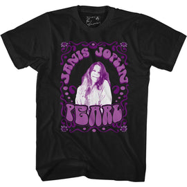 Janis Joplin-Pearl-Black Adult S/S T-Shirt - Black