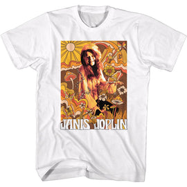 Janis Joplin-Drawn Over Pic-White Adult S/S T-Shirt - White