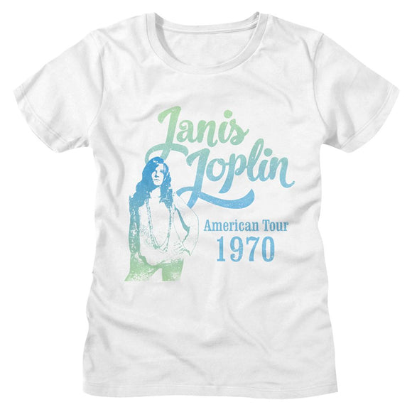 Janis Joplin-Gradient-White Ladies S/S T-Shirt - White