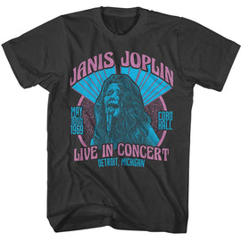 Janis Joplin-Janis Joplin Live Cobo Hall Distressed-Smoke Adult S/S T-Shirt - Smoke