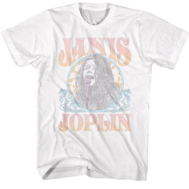 Janis Joplin-Janis Joplin Faded Art Noveau Circle-White Adult S/S T-Shirt - White