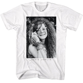Janis Joplin-Janis Joplin Bw Glasses-White Adult S/S T-Shirt - White