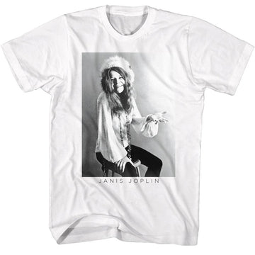 Janis Joplin-Janis Joplin Bw-White Adult S/S T-Shirt - White