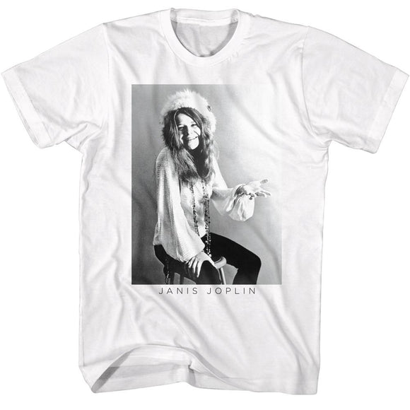 Janis Joplin-Janis Joplin Bw-White Adult S/S T-Shirt - White