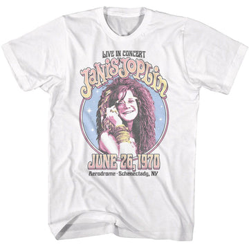 Janis Joplin-Janis Joplin Circle Sparkle-White Adult S/S T-Shirt - White