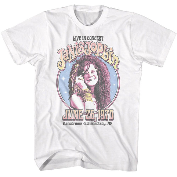 Janis Joplin-Janis Joplin Circle Sparkle-White Adult S/S T-Shirt - White