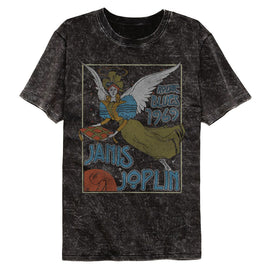 Janis Joplin-Janis Joplin Nouveau Angel-Mineral Wash Black Adult S/S T-Shirt - Black