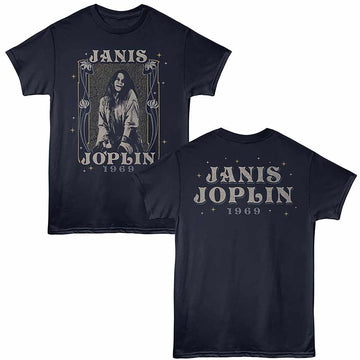 Janis Joplin Nouveau Frame 1969 Navy Adult T-Shirt
