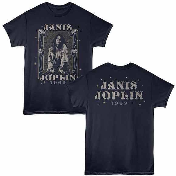 Janis Joplin Nouveau Frame 1969 Navy Adult T-Shirt