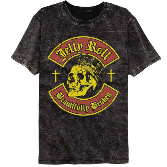 Jelly Roll-Jelly Roll Skull And Crosses-Mineral Wash Black Adult S/S T-Shirt - Black