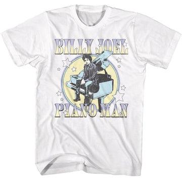 Billy Joel-Billy Joel Pastel Piano Man-White Adult S/S T-Shirt - White