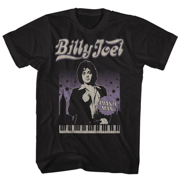 Billy Joel-Billy Joel Cityscape With Stars-Black Adult S/S T-Shirt - Black