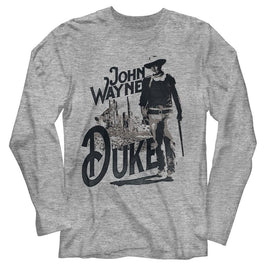 John Wayne-John Wayne The Duke-Gray Heather Adult L/S T-Shirt - Gray Heather