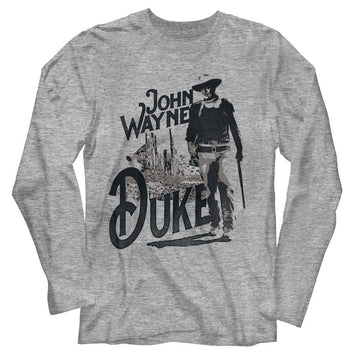 John Wayne-John Wayne The Duke-Gray Heather Adult L/S T-Shirt - Gray Heather