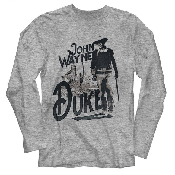 John Wayne-John Wayne The Duke-Gray Heather Adult L/S T-Shirt - Gray Heather