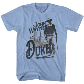 John Wayne-The Duke-Light Blue Heather Adult S/S T-Shirt - Light Blue Heather