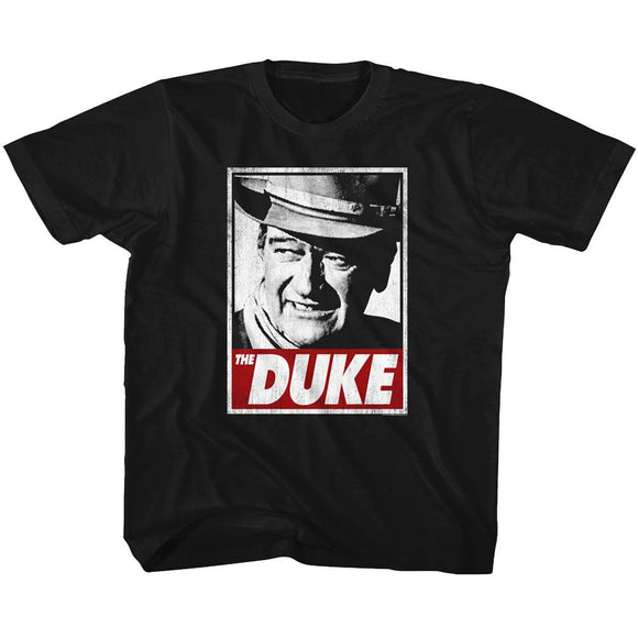 John Wayne-Tha Duke-Black Youth S/S T-Shirt-Xs (5-6) - Black