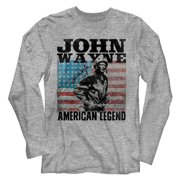 John Wayne-John Wayne American Legend-Gray Heather Adult L/S T-Shirt - Gray Heather