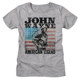 John Wayne-John Wayne American Legend-Athletic Heather Ladies S/S T-Shirt - Athletic Heather