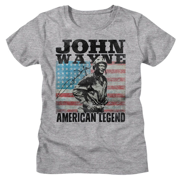 John Wayne-John Wayne American Legend-Athletic Heather Ladies S/S T-Shirt - Athletic Heather