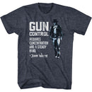 John Wayne-Gun Control-Navy Heather Adult S/S T-Shirt - Navy Heather