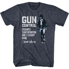John Wayne-Gun Control-Navy Heather Adult S/S T-Shirt - Navy Heather