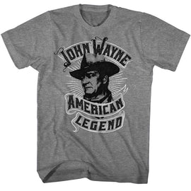 John Wayne-John Wayne American Legend-Graphite Heather Adult S/S T-Shirt - Graphite Heather