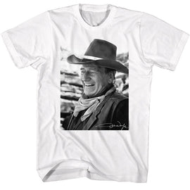 John Wayne-John Wayne Bw Photo-White Adult S/S T-Shirt - White