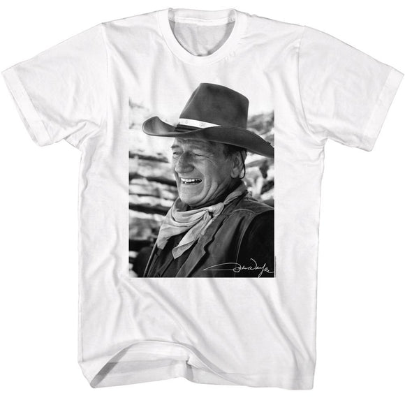 John Wayne-John Wayne Bw Photo-White Adult S/S T-Shirt - White
