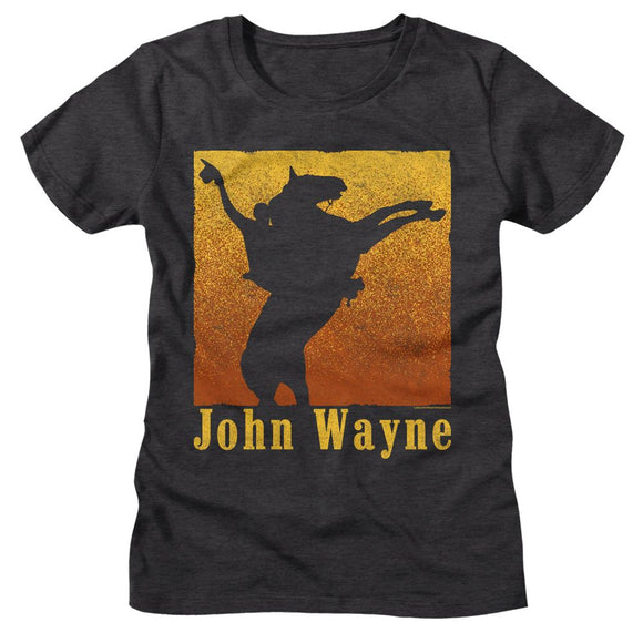 John Wayne-John Wayne Rearing Horse-Dark Gray Heather Ladies S/S T-Shirt - Dark Gray Heather