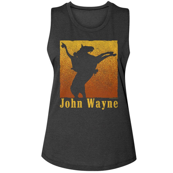 John Wayne-John Wayne Rearing Horse-Charcoal Ladies Na Muscle Tank-S - Charcoal