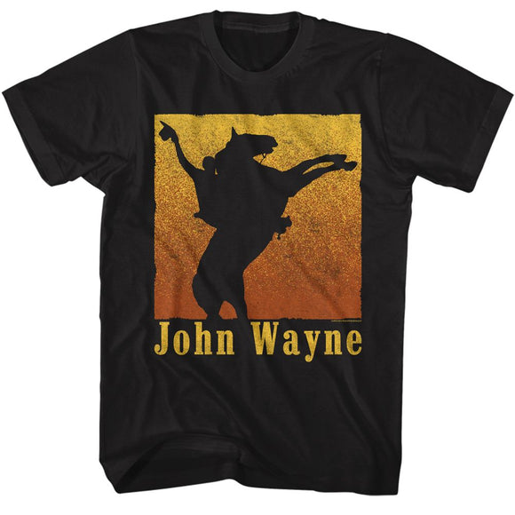 John Wayne-John Wayne Rearing Horse-Black Adult S/S T-Shirt - Black
