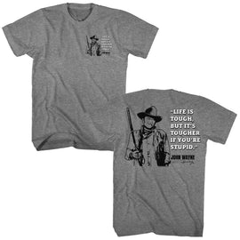 John Wayne-John Wayne Life Is Tough Quote-Graphite Heather Adult S/S T-Shirt ***F&B***-S - Graphite Heather