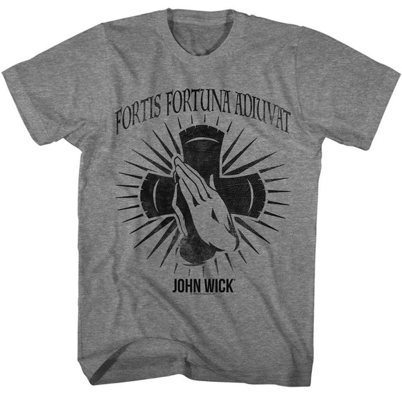 John Wick-John Wick Fortis Fortuna Adiuvat-Graphite Heather Adult S/S T-Shirt - Graphite Heather