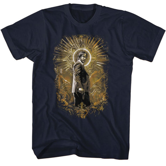 John Wick-John Wick Gold Halo-Navy Adult S/S T-Shirt - Navy