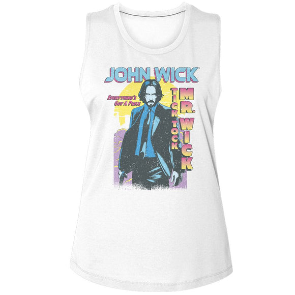 John Wick-John Wick Tick Tock Mr Wick Gradient-White Ladies Muscle Tank S - White