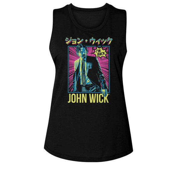 John Wick-John Wick Neon Manga Ish-Black Ladies Muscle Tank-S - Black