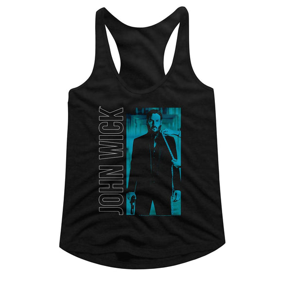 John Wick-John Wick Vertical Text And Rectangle-Black Ladies Slimfit Racerback-S - Black