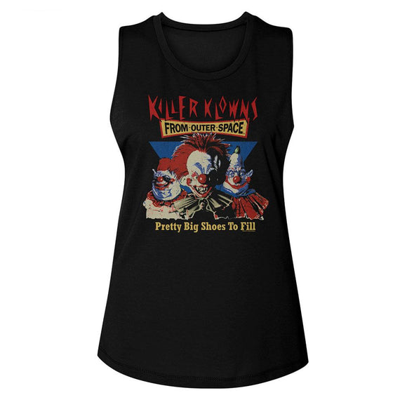 Killer Klowns-Killer Klowns Pretty Big Shoes To Fill-Black Ladies Muscle Tank-S - Black