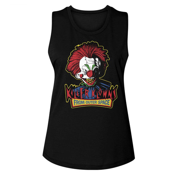 Killer Klowns-Killer Klowns Head And Logo-Black Ladies Muscle Tank-S - Black