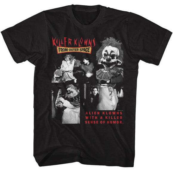 Killer Klowns-Killer Klowns Four Bw Photos-Black Adult S/S T-Shirt - Black