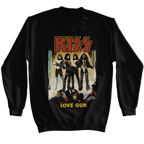 Kiss-Kiss Love Gun-Black Adult L/S Sweatshirt-S - Black