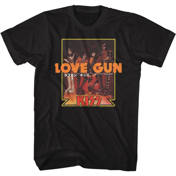 Kiss-Love Gun Japanese Txt-Black Adult S/S T-Shirt - Black