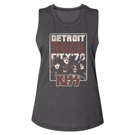 Kiss-Detroit Rock City 77-Charcoal Ladies Muscle Tank-S - Charcoal